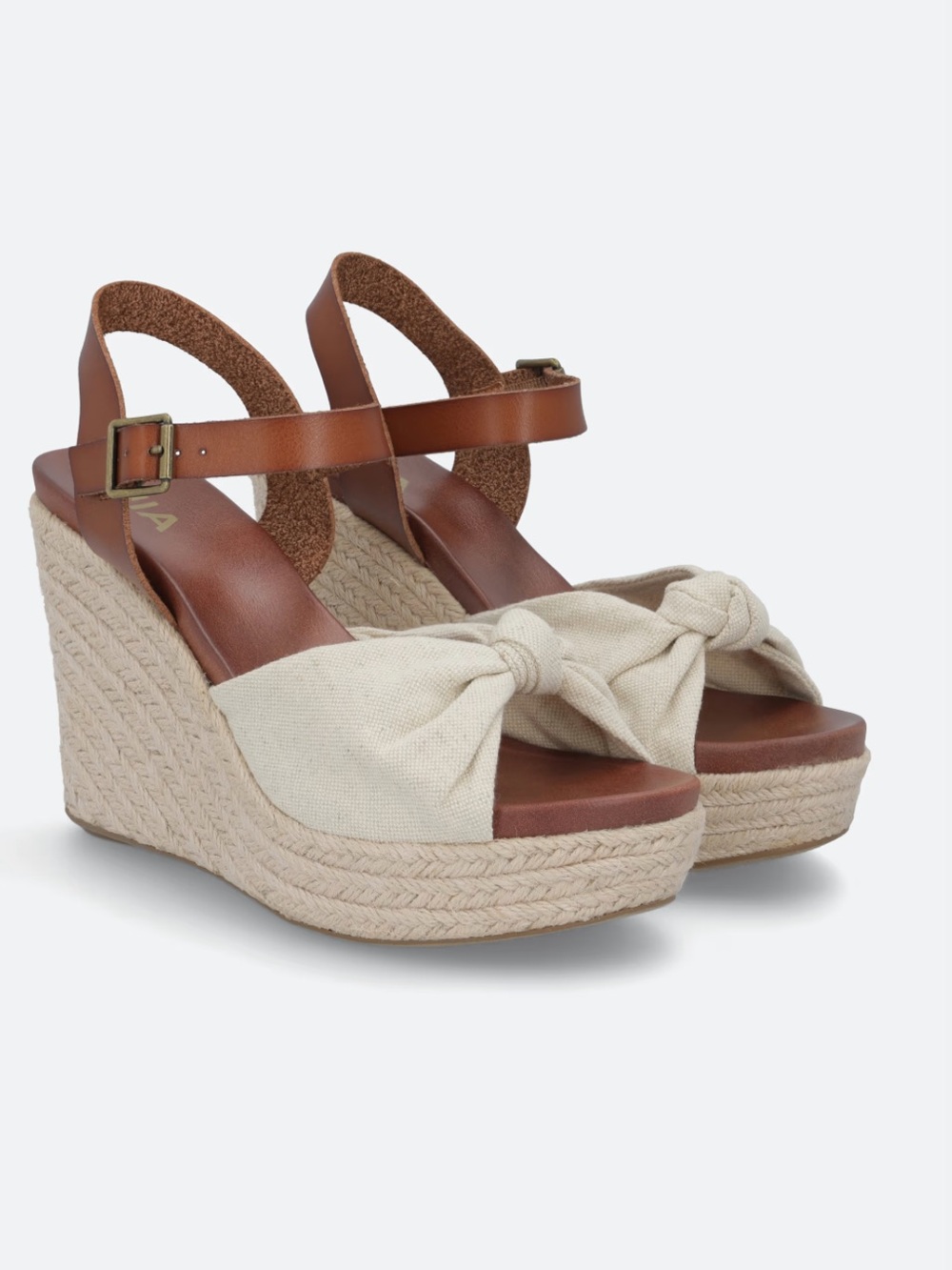 MIA Knotted Canvas Espadrille Wedge in Cream and Tan